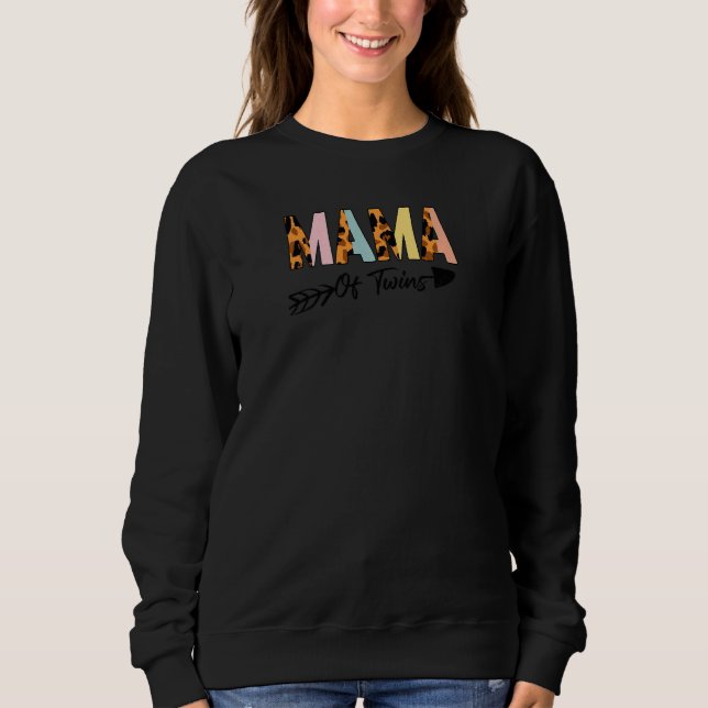 Mamma av Twillingar Leopard Mamma Groovy Gravid T Shirt (Framsida)