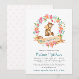 Mamma Baby Bear Watercolor Blommigt Wandeans Baby Inbjudningar
