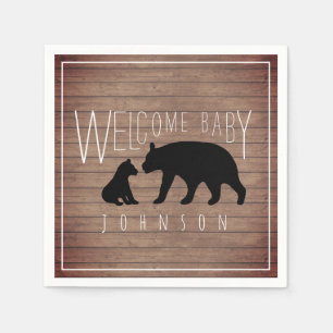 Mamma + Baby Bear Wood Baby Shower Pappersservett