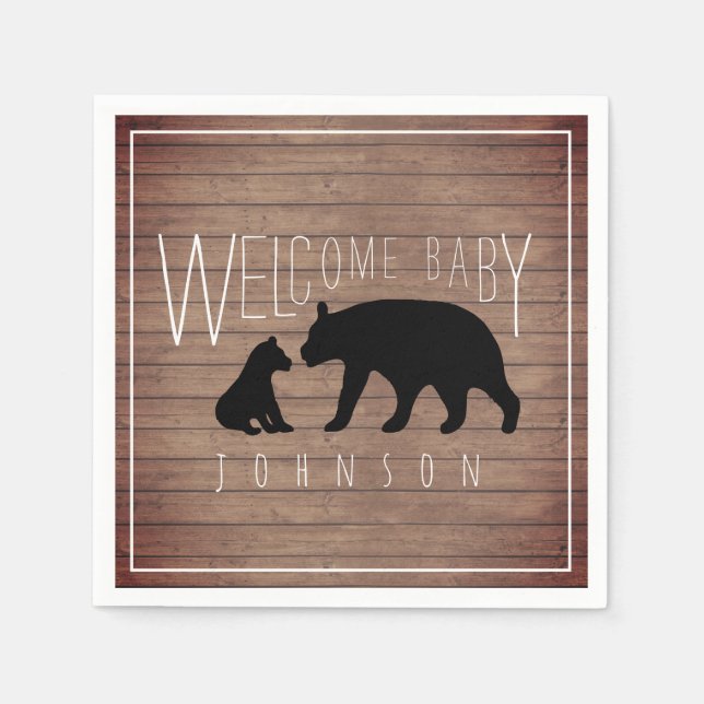 Mamma + Baby Bear Wood Baby Shower Pappersservett (Framsidan)