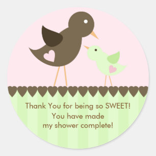Mamma & Baby Bird Baby Shower Sticker Runt Klistermärke