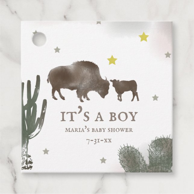 Mamma Baby Buffalo Cactus Boy Shower Gåvor Etiketter (Framsida)