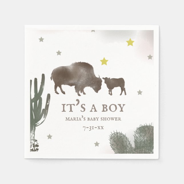 Mamma Baby Buffalo Cactus Boy Shower Napkins Pappersservett (Framsidan)