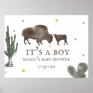 Mamma Baby Buffalo Cactus Boy Shower Poster