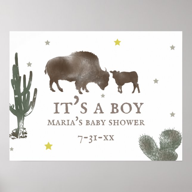 Mamma Baby Buffalo Cactus Boy Shower Poster (Framsidan)