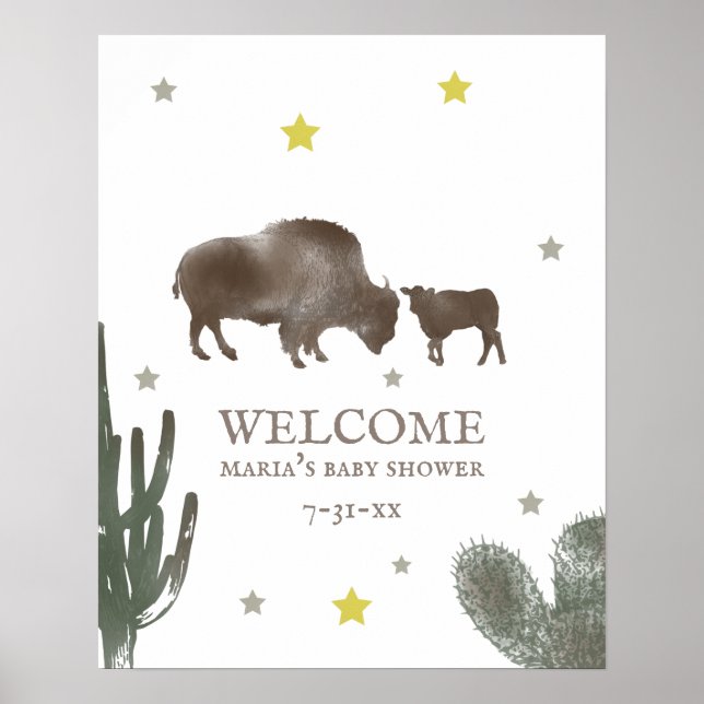 Mamma Baby Buffalo Cactus Boy Shower Välkommen Poster (Framsidan)