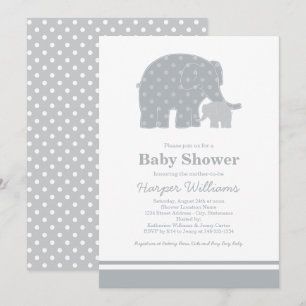 Mamma Baby Elefant Grå Prickar Baby Shower Inbjudningar