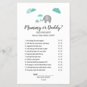 Mamma Baby Elefant med Moln Mamma/Pappa Lek Flygblad