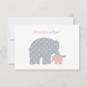 Mamma Baby Elefant Rosa Gråa Prickar Tjej Tack Kort