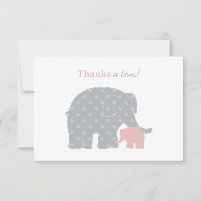 Mamma Baby Elefant Rosa Gråa Prickar Tjej Tack Kort (Framsida)
