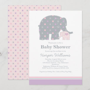 Mamma Baby Elefant Rosa Lila Flick Shower Inbjudningar