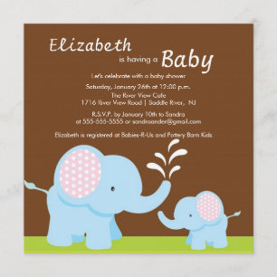 Mamma & Baby Elephant Baby Shower Boy eller Girl Inbjudningar