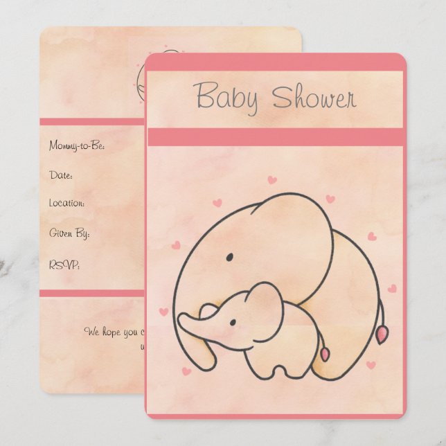 Mamma & Baby Elephant Baby Shower Inbjudningar (Fram/baksida)