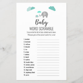 Mamma Baby Elephant med Clouds UK Ord Scramble Flygblad