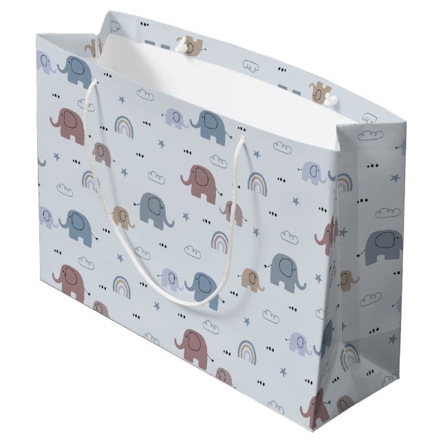 Mamma & Baby Elephant Mönster Large Gift Bag (Baksidan Vinklad)