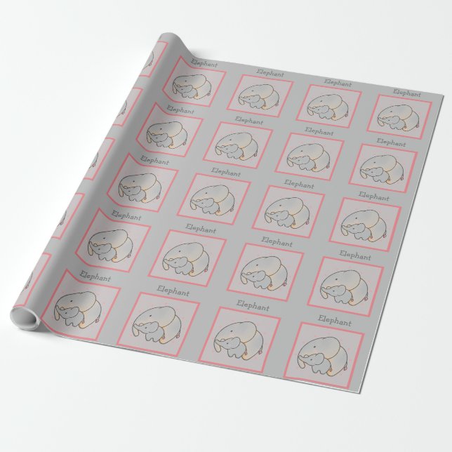 Mamma & Baby Elephant Presentpapper (Utrullad)