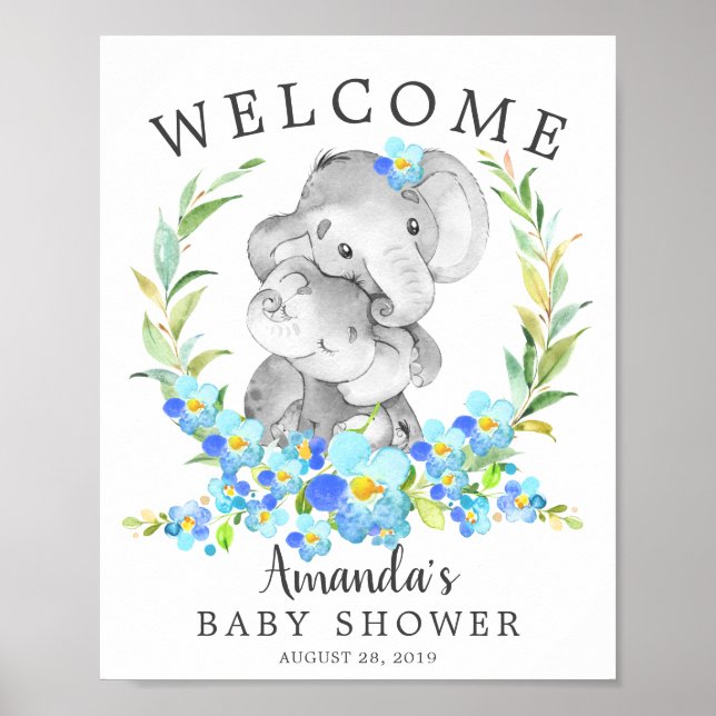 Mamma & Baby Elephant Welcome Baby Shower Poster (Framsidan)