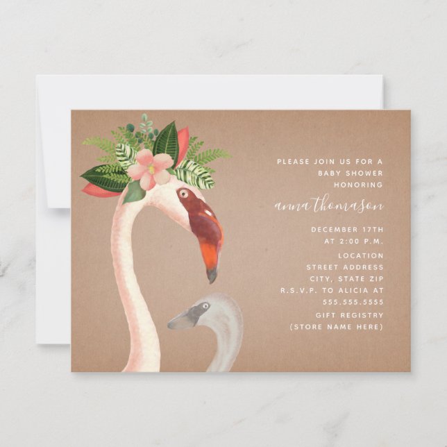 Mamma + Baby Flamingo Cardstock Inspired Baby Show Inbjudningar (Framsida)
