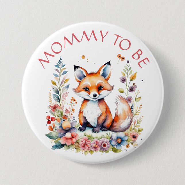 Mamma | Baby Fox och Blommor Baby Shower Knapp (Framsida)