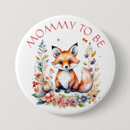 Mamma | Baby Fox och Blommor Baby Shower Knapp