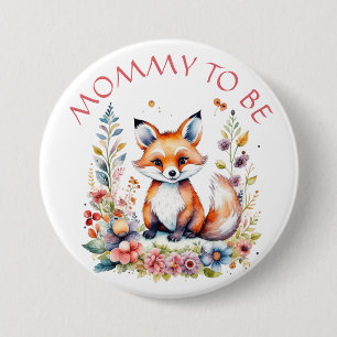 Mamma Baby Fox och Blommor Baby Shower Knapp