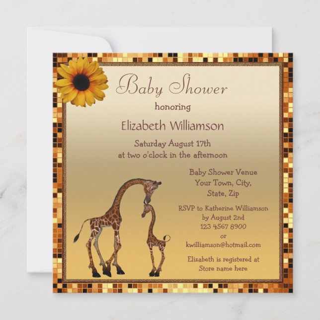 Mamma & Baby Giraff Guld Save the Date Bebisdusch Inbjudningar (Framsida)