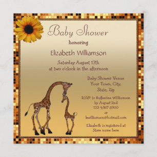 Mamma & Baby Giraff Guld Save the Date Bebisdusch Inbjudningar
