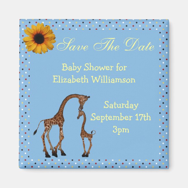 Mamma & Baby Giraffe Blue Spara datum Babykläder Magnet (Framsidan)