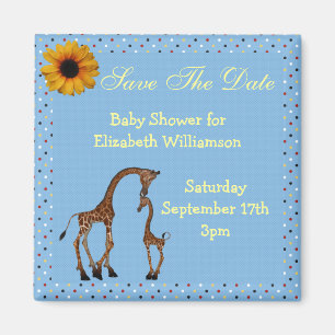 Mamma & Baby Giraffe Blue Spara datum för babysko Magnet