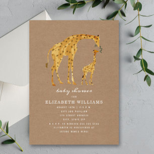 Mamma & Baby Giraffe Cardstock Neutralt Baby Showe Inbjudningar