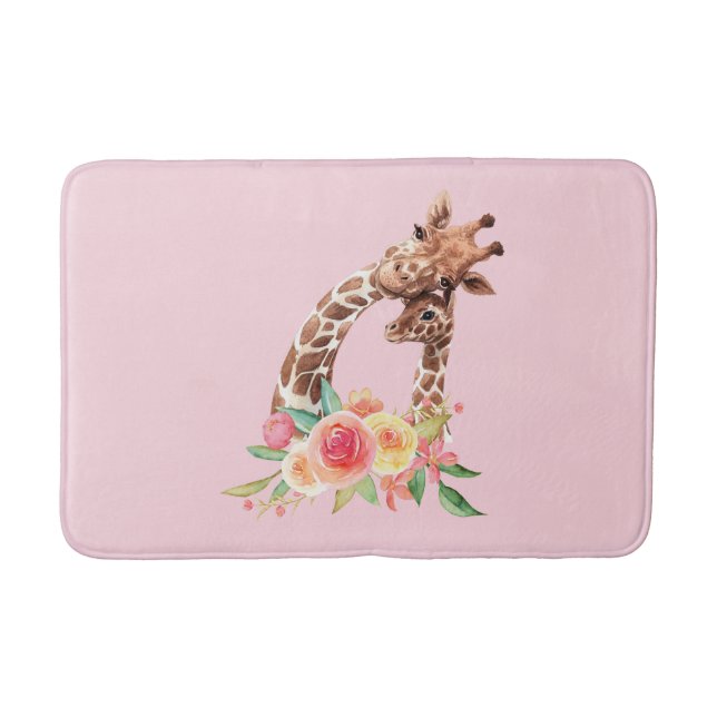 Mamma & Baby Giraffe Cute Watercolor Badrumsmatta (Framsidan)