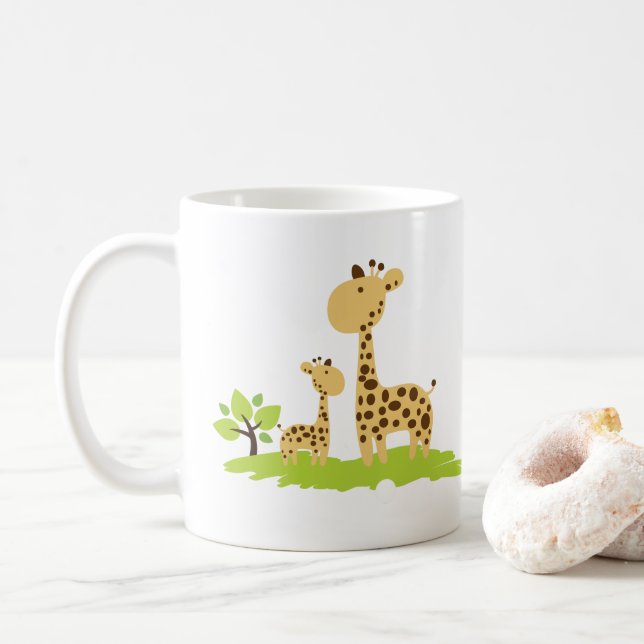 Mamma & Baby Giraffe Grönt & Gult Kaffemugg (Med munk)