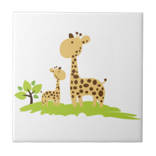Mamma & Baby Giraffe Grönt & Gult Kakelplatta