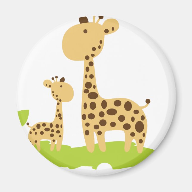Mamma & Baby Giraffe Grönt & Gult Magnet (Framsidan)