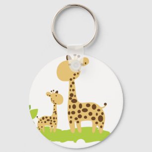 Mamma & Baby Giraffe Grönt & Gult Nyckelring