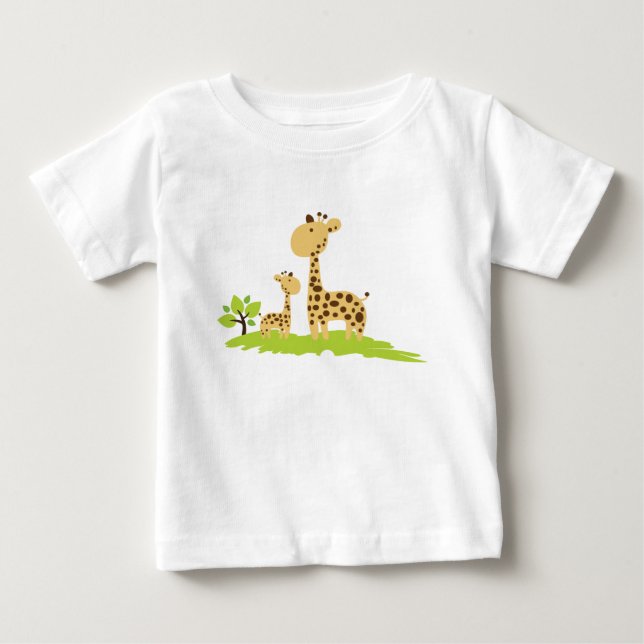 Mamma & Baby Giraffe Grönt & Gult T Shirt (Framsida)