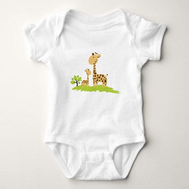 Mamma & Baby Giraffe Grönt & Gult T Shirt (Framsida)
