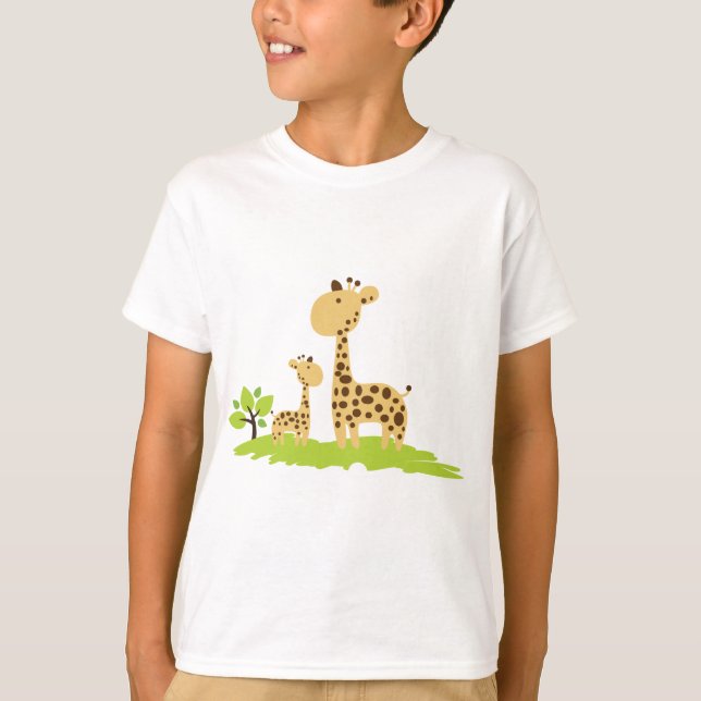 Mamma & Baby Giraffe Grönt & Gult T Shirt (Framsida)