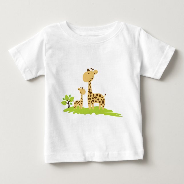 Mamma & Baby Giraffe Grönt & Gult T Shirt (Framsida)
