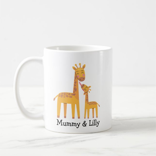 Mamma & Baby Giraffe - Personlig Family Kaffemugg (Vänster)