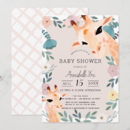 Mamma & Baby Giraffe Rosa Blommigt Baby Shower Inbjudningar