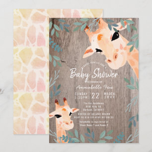 Mamma & Baby Giraffe Rustic Wood Baby Shower Inbjudningar