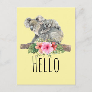 Mamma & Baby Koala Bears Cute Watercolor Hej Vykort