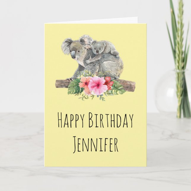 Mamma & Baby Koala Bears Cute Watercolor Kort (Framsida)