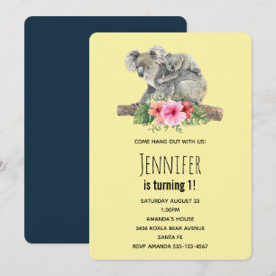 Mamma & Baby Koala Björnar Söt Vattenfärg Födelsed Inbjudningar