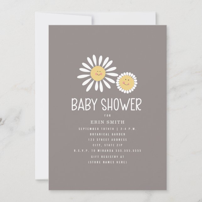 Mamma Baby-leende Daisy Amethyst Baby Shower Inbjudningar (Framsida)