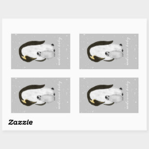 Mamma Baby Penguins Winter Snö Grått Baby Shower Rektangulärt Klistermärke