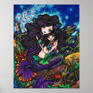 Mamma & Baby Sjöjungfru Fantasy Marine Art Hannah Poster
