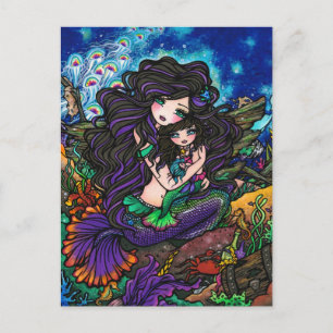 Mamma & Baby Sjöjungfru Fantasy Marine Art-vykort Vykort