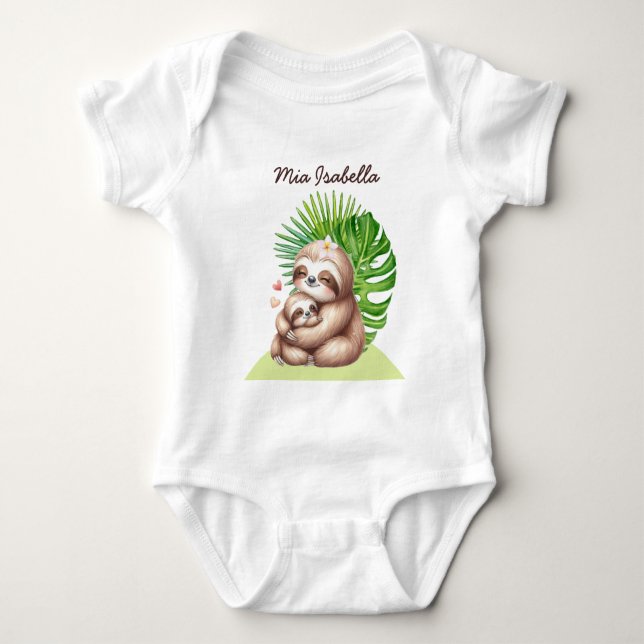 Mamma & Baby Sloth Anpassade Baby Bodykostym T Shirt (Framsida)
